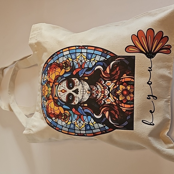 Hand Crafted Tote Bag Sugar Skull Multicolored Be You Reusable grocery bag 13" - Picture 7 of 17
